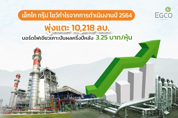 เอ็กโก กรุ๊ป โตต่อเนื่อง โชว์กำไรจากการดำเนินงานปี 2564 พุ่งแตะ 10,218 ลบ. ไฟเขียวเคาะปันผลครึ่งปีหลัง 3.25 บาท/หุ้น